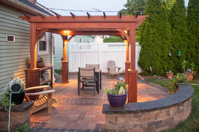 concrete patio with pergola for backyard 1596804341