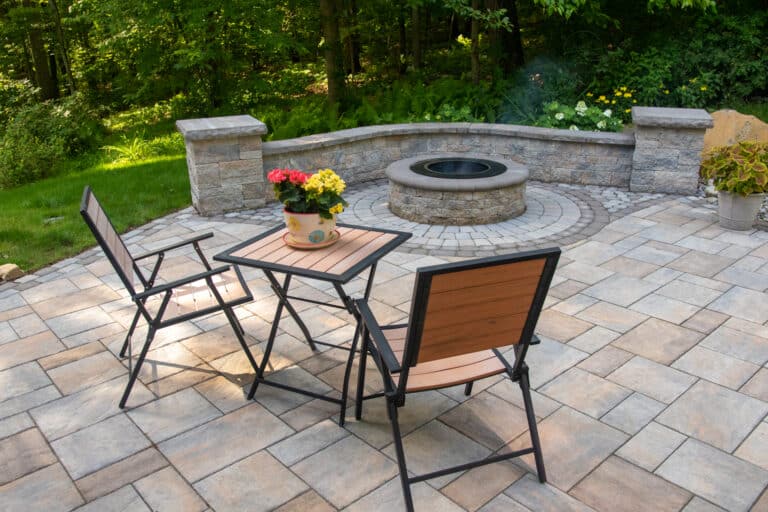 concrete walkway with furniture