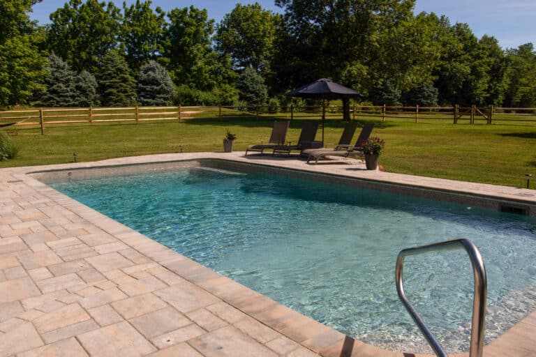 permeable patio with lounge chairs