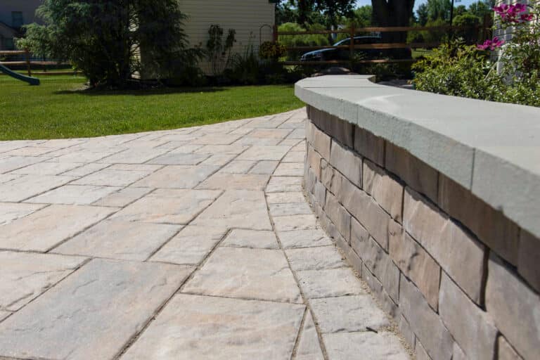 permeable patio with retaining wall