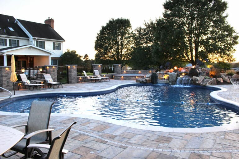 poolside patio with outdoor furniture