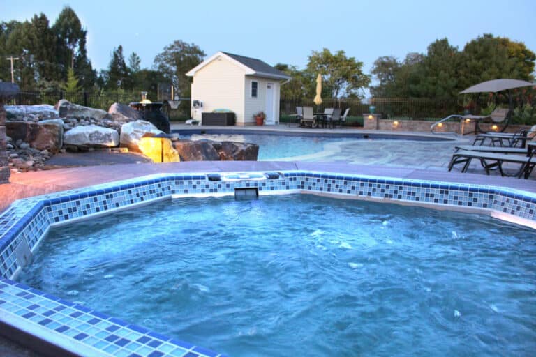 poolside patio with spa tub