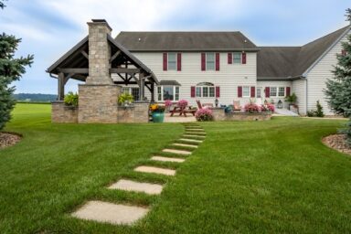 patio landscaping with pavilion