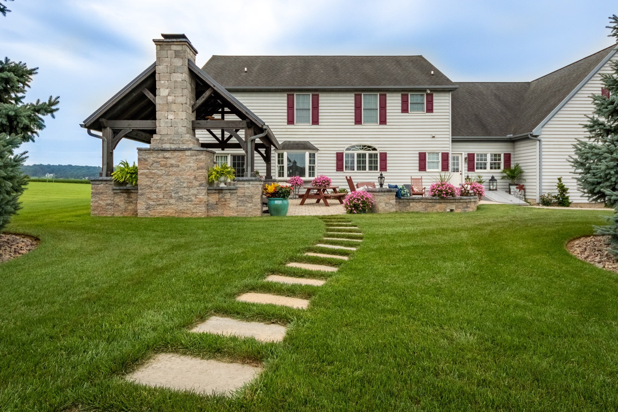 patio landscaping with pavilion