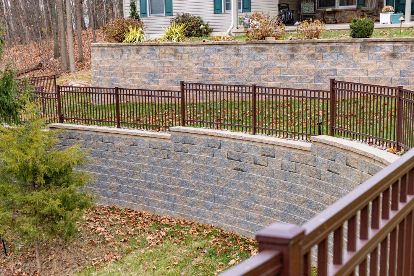 multiple retaining walls installed by Willow Gates Home & Landscape